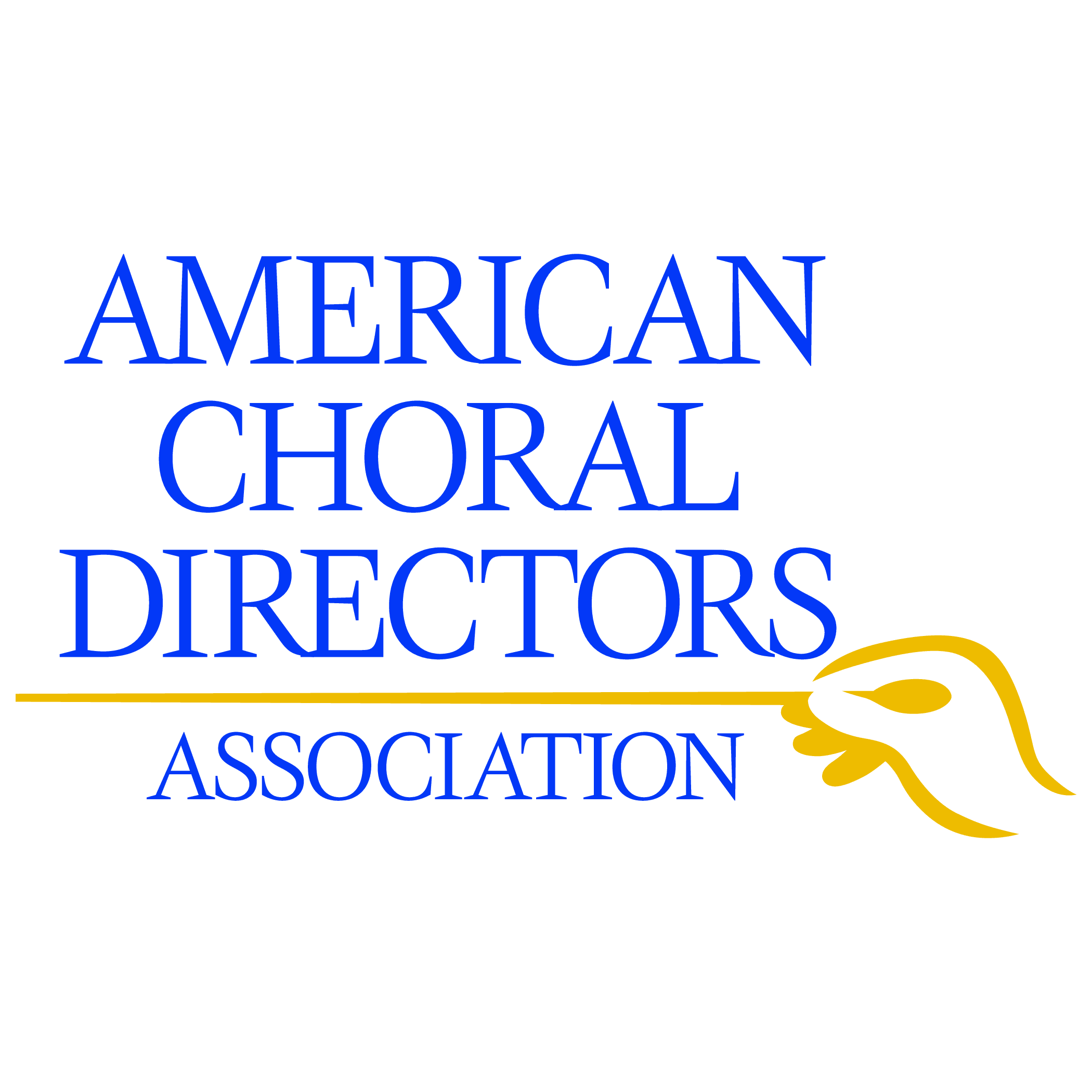 A blue and yellow logo for the american choral directors association.