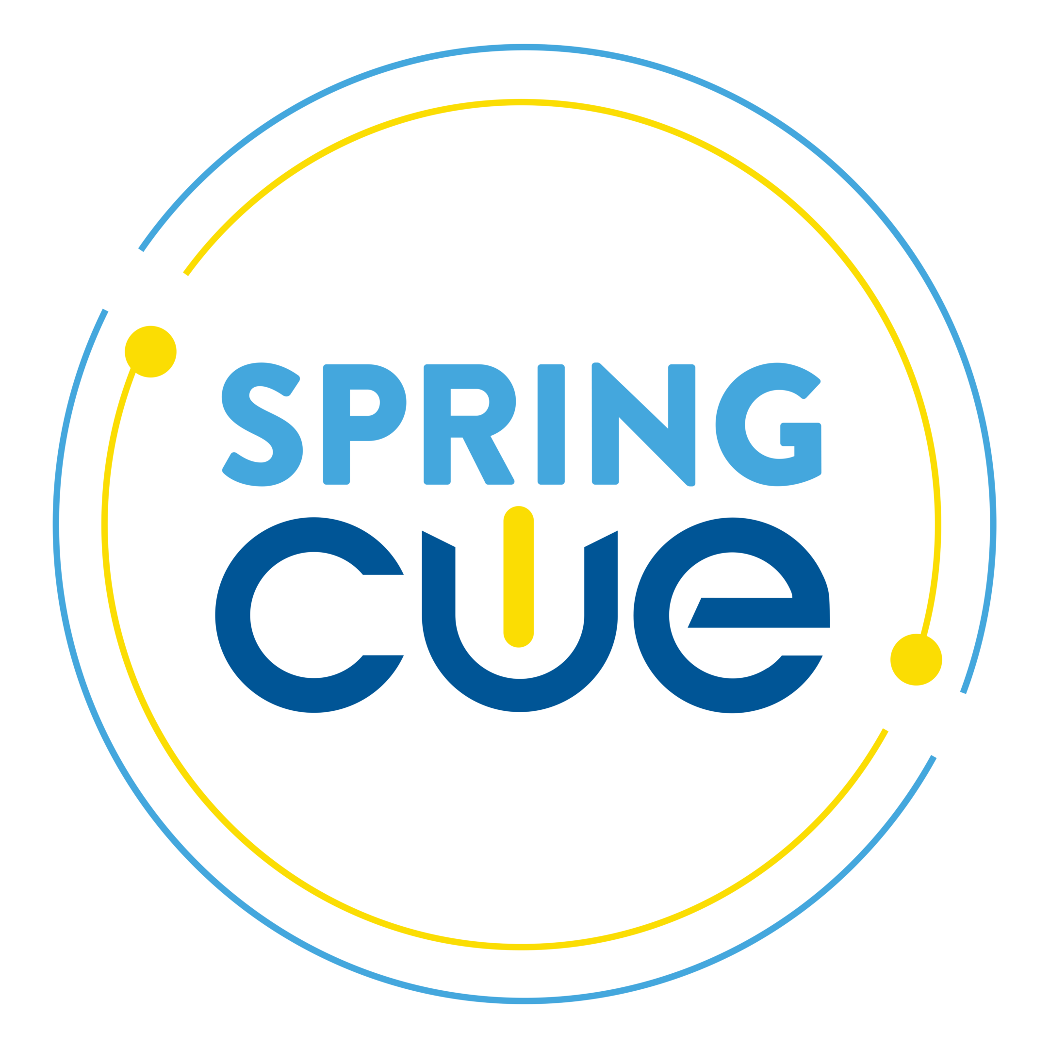 A blue and yellow circle with the words