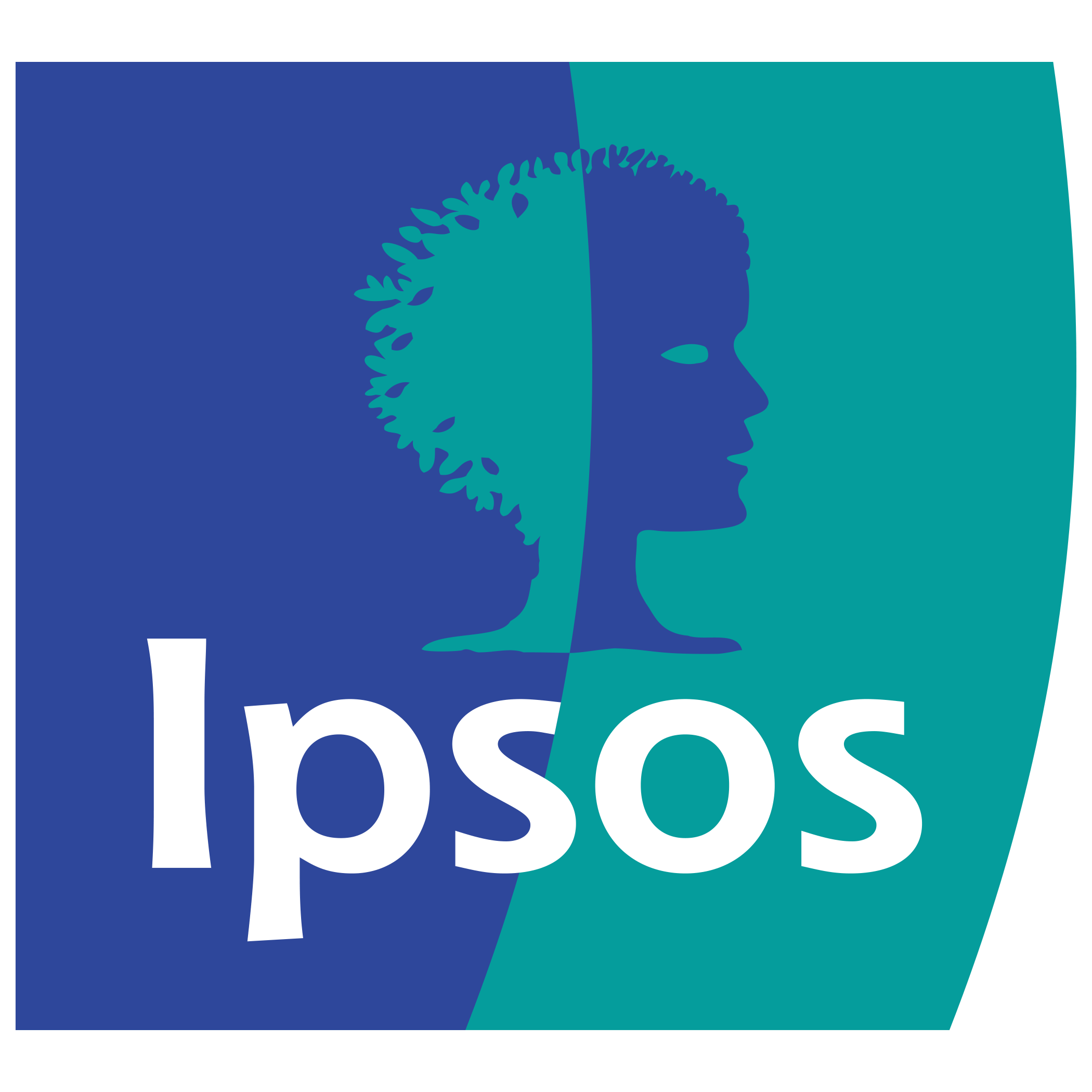 A blue and green square with the word ipsos written underneath it.