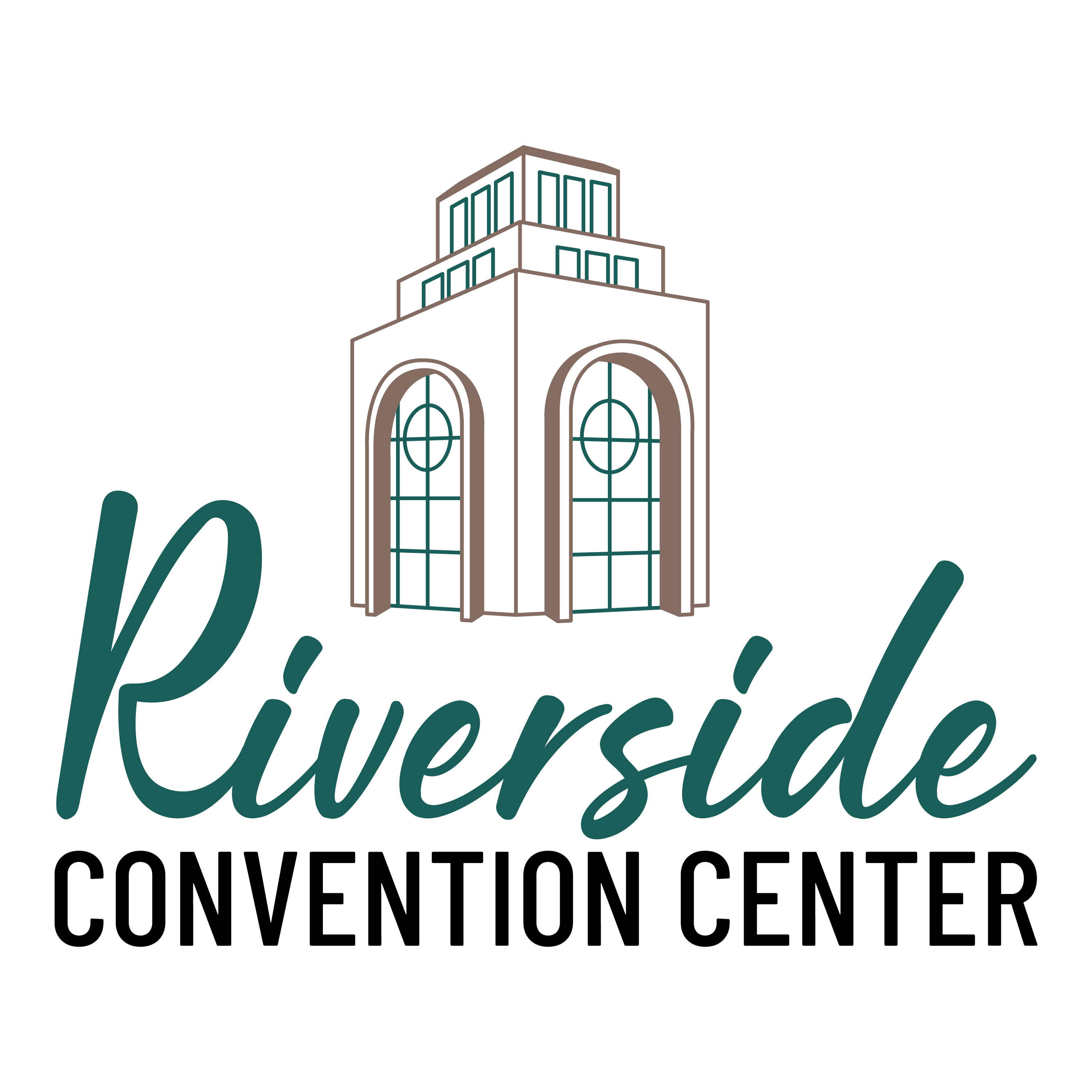 A logo of the riverside convention center.